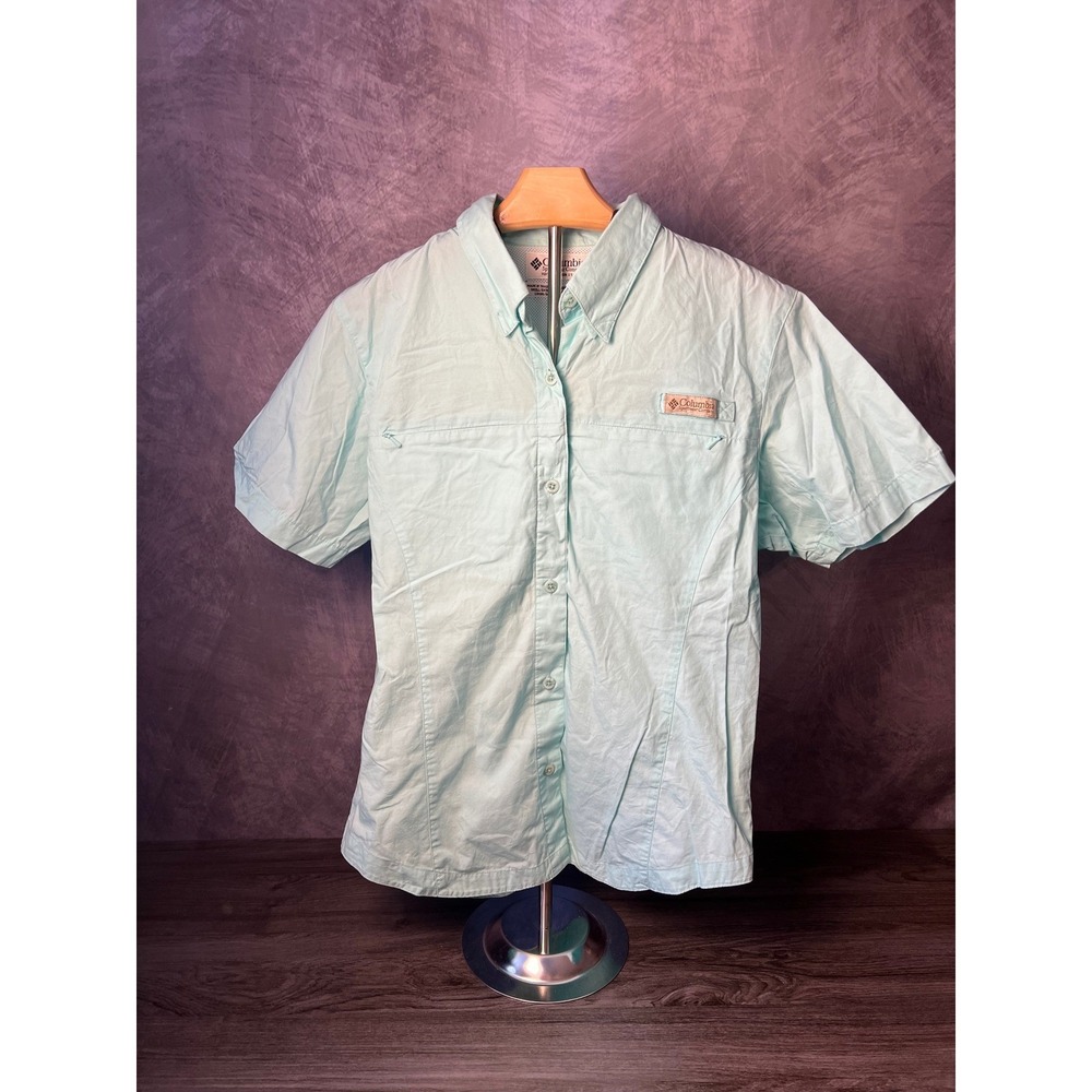 Columbia Sportswear PFG Short Sleeve Shirt Mint Seafoam Green Size Small Fishing